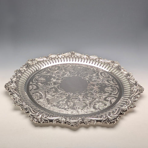 Vintage Canadian silver plate round legless Salva, diameter 37cm