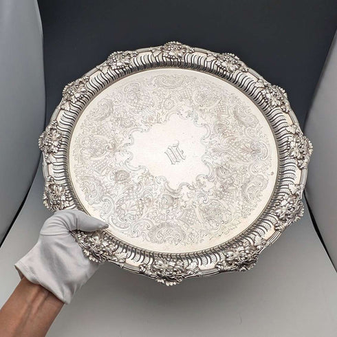 英国ヴィンテージ シルバープレート製 丸脚サルヴァ 直径36cm