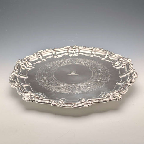 1908年 英国アンティーク 純銀製サルヴァ 直径30cm 624g William Devenport