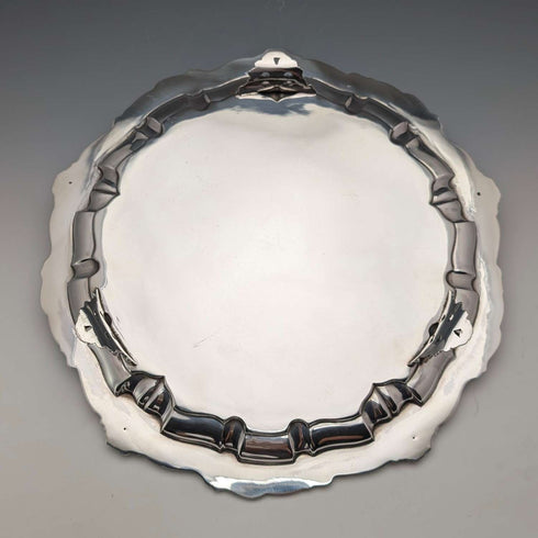 1908年 英国アンティーク 純銀製サルヴァ 直径30cm 624g William Devenport