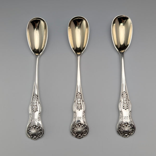 1843 British antique sterling silver mustard spoon x 3, total 91g, Samuel Hayne & Dudley Carter