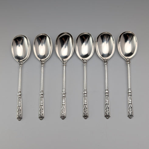 1885 British antique sterling silver tea spoon x 6, total 76g, John Round