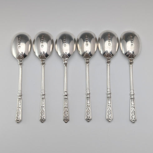 1885 British antique sterling silver tea spoon x 6, total 76g, John Round