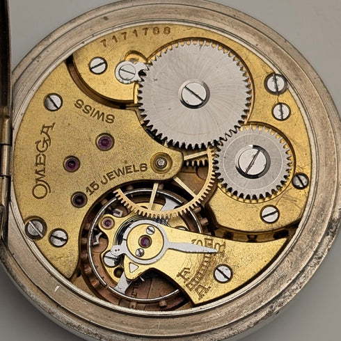 1930年頃 ヴィンテージ オメガ 懐中時計 合金ケース オープンフェース 動作良好