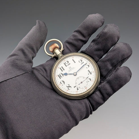 1915年頃 アンティーク オメガ 懐中時計 直径53mm 鉄道時計 合金ケース 動作良好