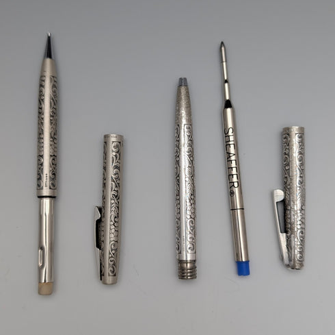 米国ヴィンテージ シェーファー 純銀製 シャープペンシル・ボールペンセット ケース入