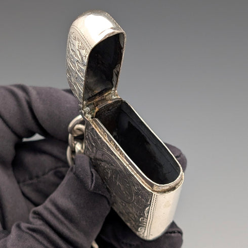 1900年頃 英国アンティーク 純銀製アルバートチェーン 80g 純銀製ヴェスタケース付