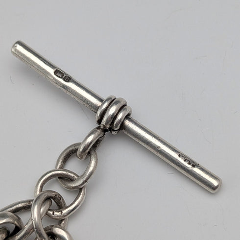 1900年頃 英国アンティーク 純銀製アルバートチェーン 80g 純銀製ヴェスタケース付