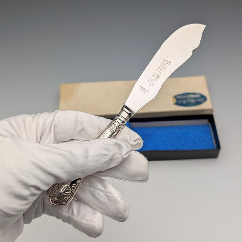 1977 British Vintage Pure Silver Handle Butter Knife Harrison Brothers Paper Box
