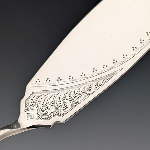 Antique British silver plate dessert cutlery trio by Barker Brothers, in case