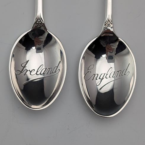 1967 British Vintage Enamel Decorated Sterling Silver Coffee Spoons x 4, Total 48g, Turner & Simpson, Case Included