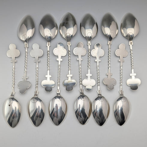 1850年頃 英国アンティーク シルバープレート製 デザートスプーンx12 Jehoiada Alsop Rhodes ケース入