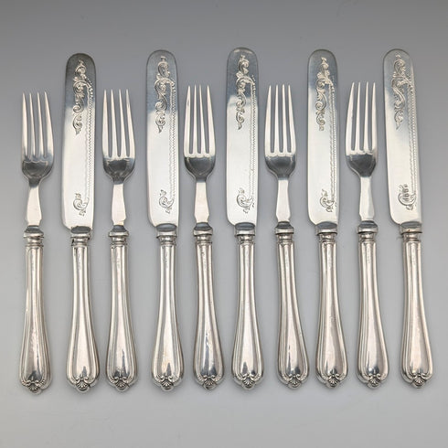 1939年頃 英国ヴィンテージ 純銀ハンドル カトラリー5ペア Barker Brothers 木箱入り