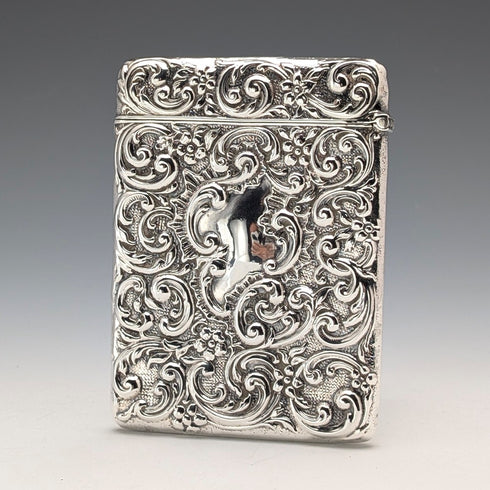 1902年 英国アンティーク 純銀製 浮彫装飾 カードケース 52g Henry Matthews