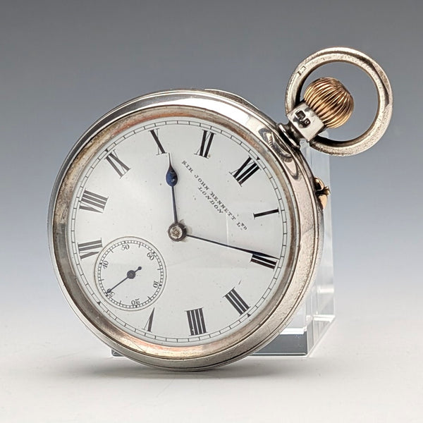 1903 British antique John Bennett pocket watch, silver side open face, in good working order