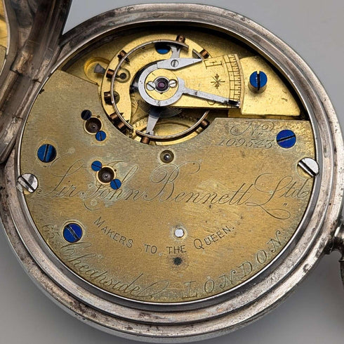 1903 British antique John Bennett pocket watch, silver side open face, in good working order