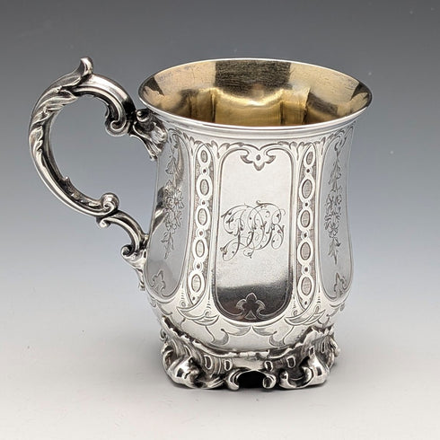 1864 British antique sterling silver mug 131g Edward & John Barnard