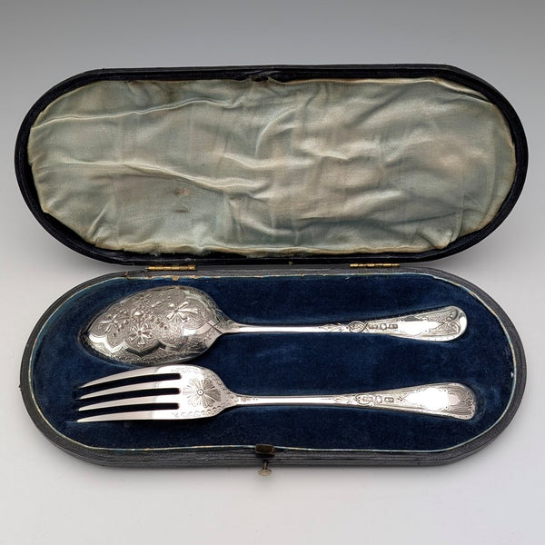 Mid-19th Century British Antique Silver Plated Christening Cutlery Pair in Case by Thomas Wilkinson