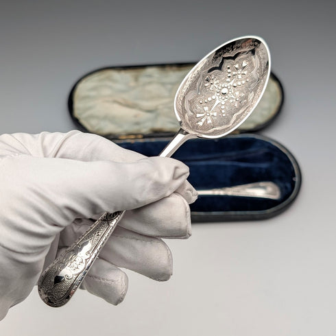 19世紀中頃 英国アンティーク シルバープレート製 クリスニングカトラリーペア ケース入 Thomas Wilkinson