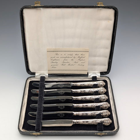 1961年 英国ヴィンテージ 純銀ハンドル ティーナイフx6 FB ケース入