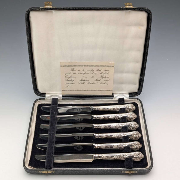 1961年 英国ヴィンテージ 純銀ハンドル ティーナイフx6 FB ケース入