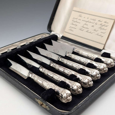 1961年 英国ヴィンテージ 純銀ハンドル ティーナイフx6 FB ケース入
