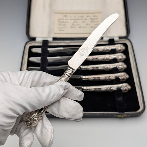 1961年 英国ヴィンテージ 純銀ハンドル ティーナイフx6 FB ケース入