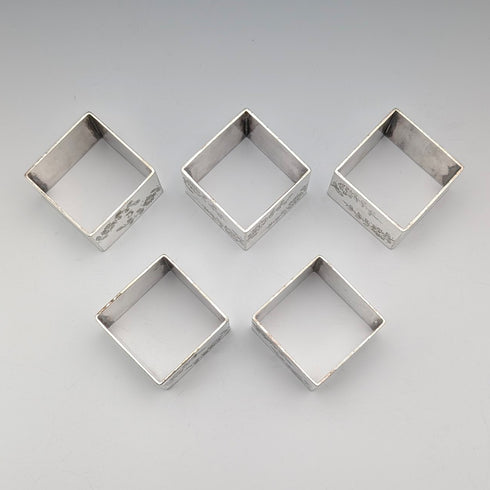 Circa 1900 British antique silver plate napkin rings, set of 5 in case