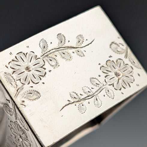 Circa 1900 British antique silver plate napkin rings, set of 5 in case