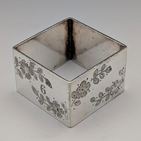 Circa 1900 British antique silver plate napkin rings, set of 5 in case