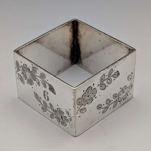 Circa 1900 British antique silver plate napkin rings, set of 5 in case