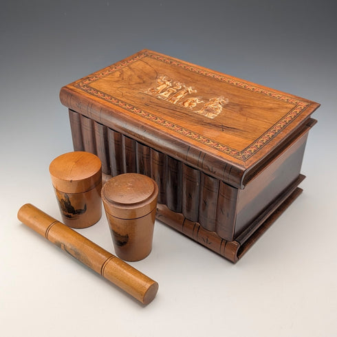 英国アンティーク 本型木製ボックス & モークリンアイテム3個セット