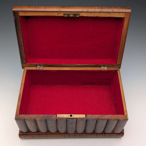 Antique British book-shaped wooden box and set of 3 mauclin items