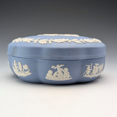 英國復古韋奇伍德碧玉圓盒飾品淡藍色