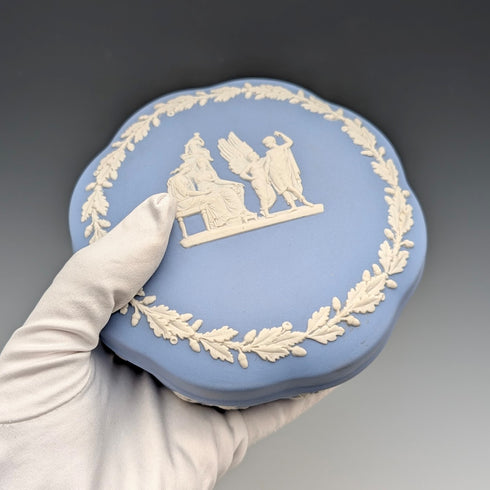 英國復古韋奇伍德碧玉圓盒飾品淡藍色