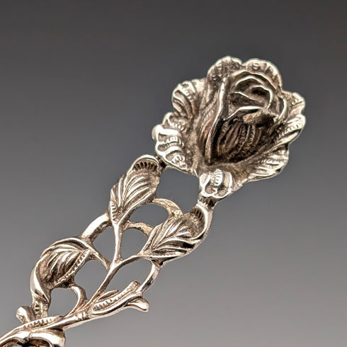 German vintage 835 silver dessert fork pair with rose engraving by August Betz