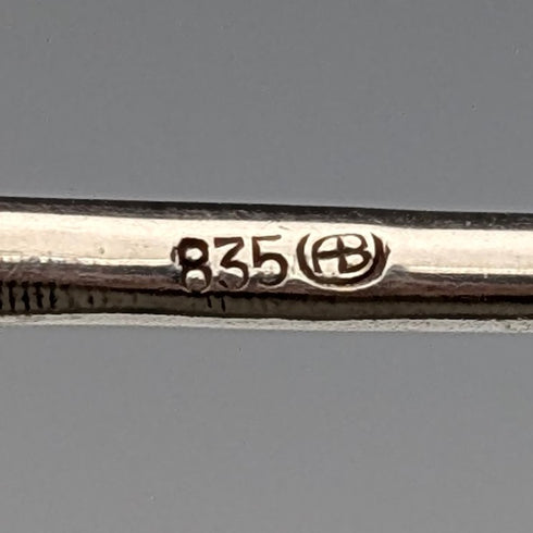 German vintage 835 silver dessert fork pair with rose engraving by August Betz