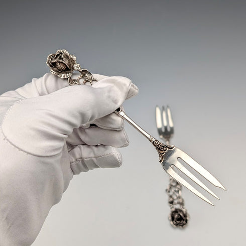 德國復古 835 銀沙漠叉子一對玫瑰雕刻 August Betz