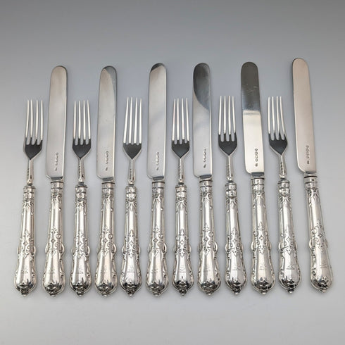 1866 British antique pure silver fruit cutlery, 6 pairs, total 555g, Chawner & Co.
