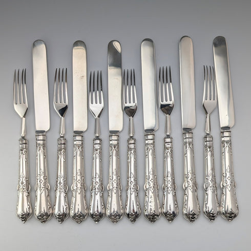 1866 British antique pure silver fruit cutlery, 6 pairs, total 555g, Chawner & Co.