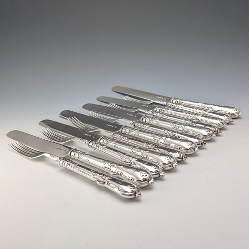 1866 British antique pure silver fruit cutlery, 6 pairs, total 555g, Chawner & Co.