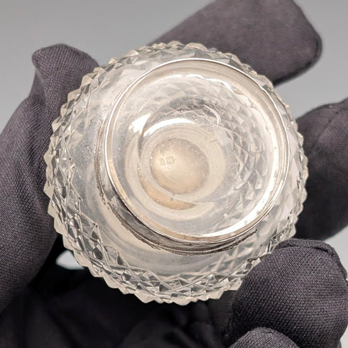 1905年 英国アンティーク 純銀蓋&カットガラス製 インク壺 Colen Hewer Cheshire