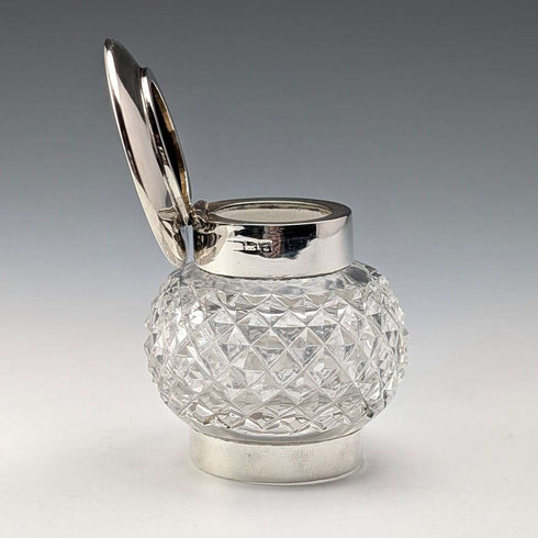 1905 British antique pure silver lid and cut glass inkwell Colen Hewer Cheshire