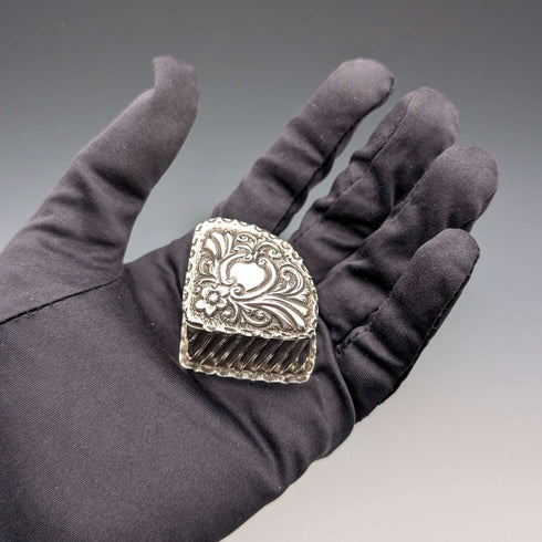 1893 British antique sterling silver fan-shaped box, 14g, Joseph Whitten
