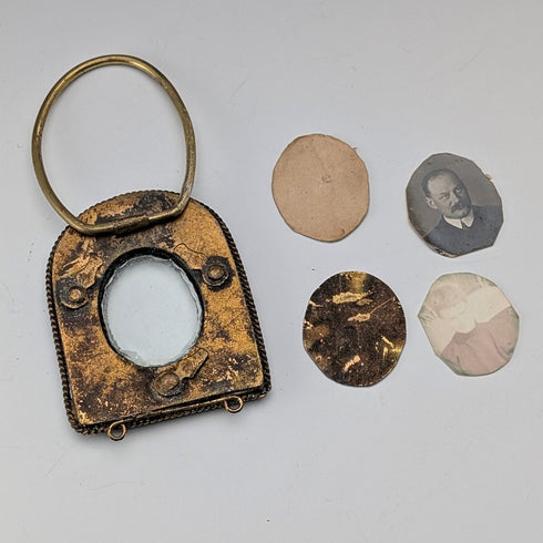 アンティーク マイクロモザイク装飾 真鍮製小型フォトフレーム 写真立て/ポートレイト