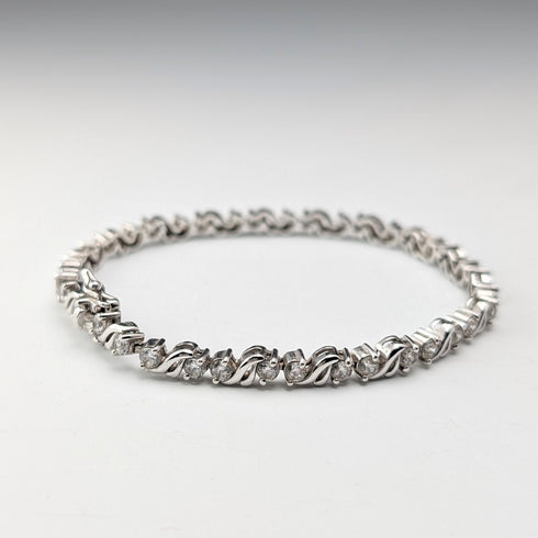 復古純銀和氧化鋯網球風格手鍊