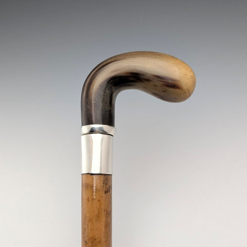 ヴィンテージ ホーンクロップハンドル 純銀装飾 ステッキ 杖 85cm