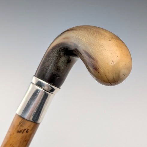 ヴィンテージ ホーンクロップハンドル 純銀装飾 ステッキ 杖 85cm