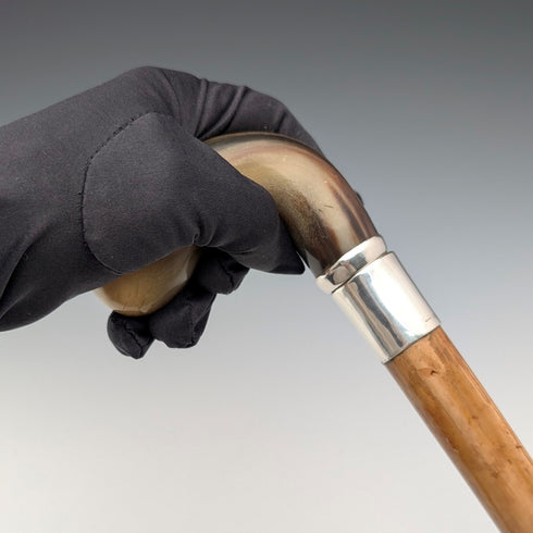 ヴィンテージ ホーンクロップハンドル 純銀装飾 ステッキ 杖 85cm