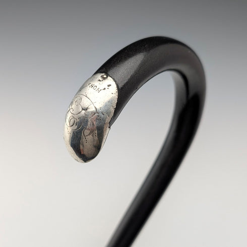 1913年 英国アンティーク 紳士用 曲がりハンドル 純銀装飾 ステッキ 杖 92cm J Howell&Co Ltd